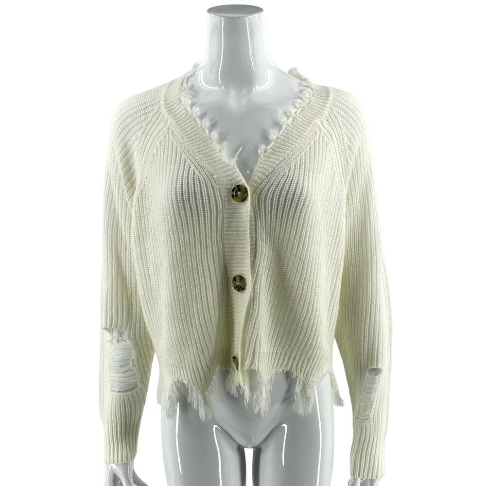 Full Circle Trends Womens Cardigan Distressed Sweater Size Medium White Crop